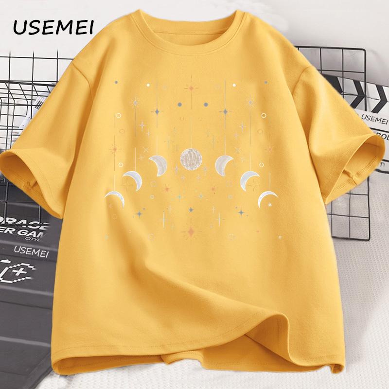 Moon T-Shirts Moon Phase Astrology Astronomy Tee Shirt Men Women Graphic T Shirts Summer Loose Short Sleeve Tops Tees Streetwear