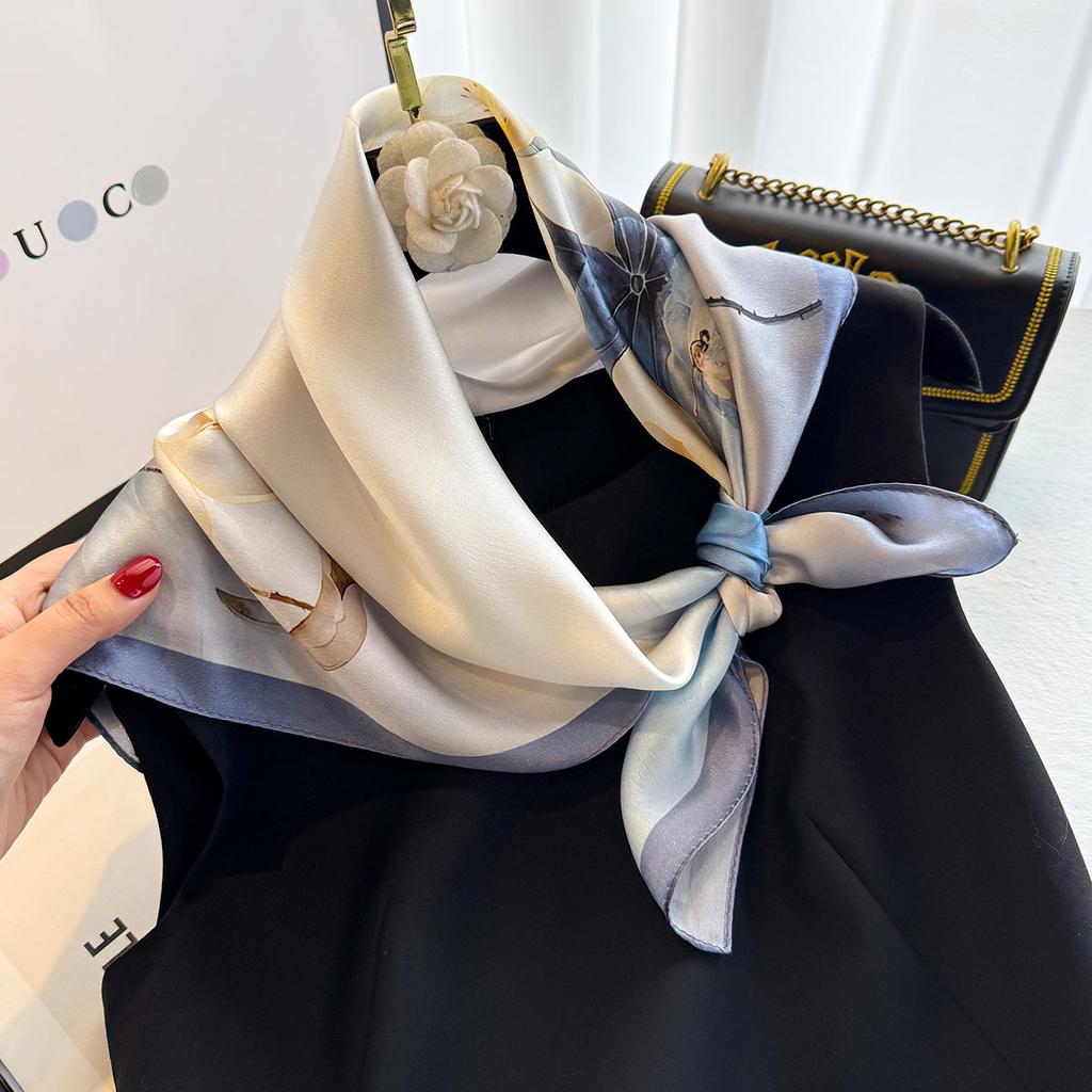 100% Pure Silk Scarf Women Headband Print Pashmina Kerchief Foulard Female Bandana Scarves Hijab Shawl Wraps Square Headkerchief