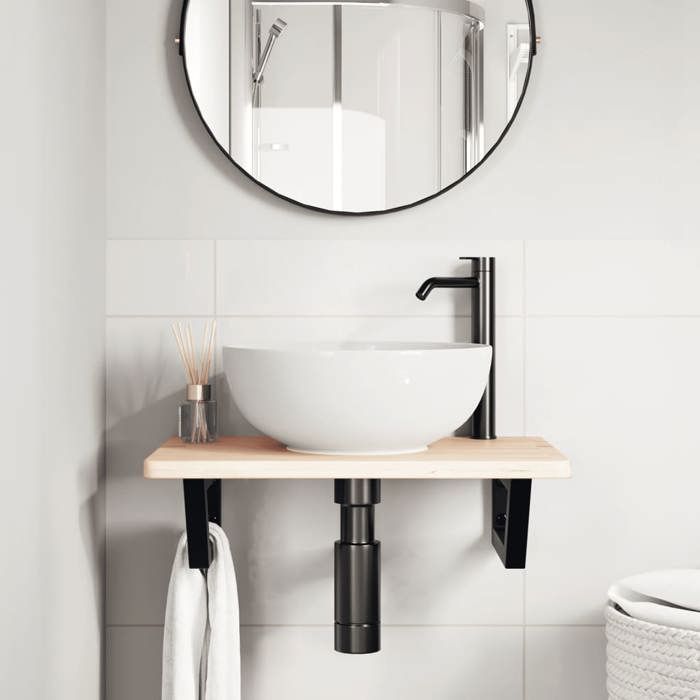 VidaXL Wall-mounted Vanity Shelf Steel and Solid Oak Wood, Floating Vanity Shelf, Vanity Shelf To Place 3302335