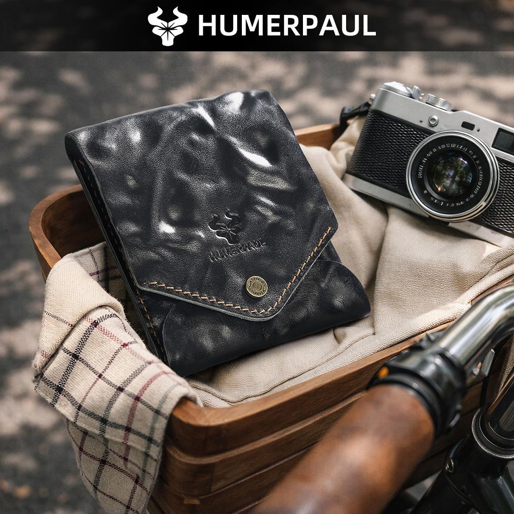 Humerpaul The First Layer of Cowhide Wallet Card Case Compact Exquisite Solid Color Casual Small Bag Portable