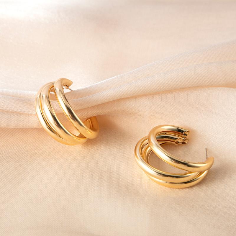 Gold Plated Triple Open Hoop Earrings Polished Shiny Surface Perfect For Daily Wear Office Party Travel