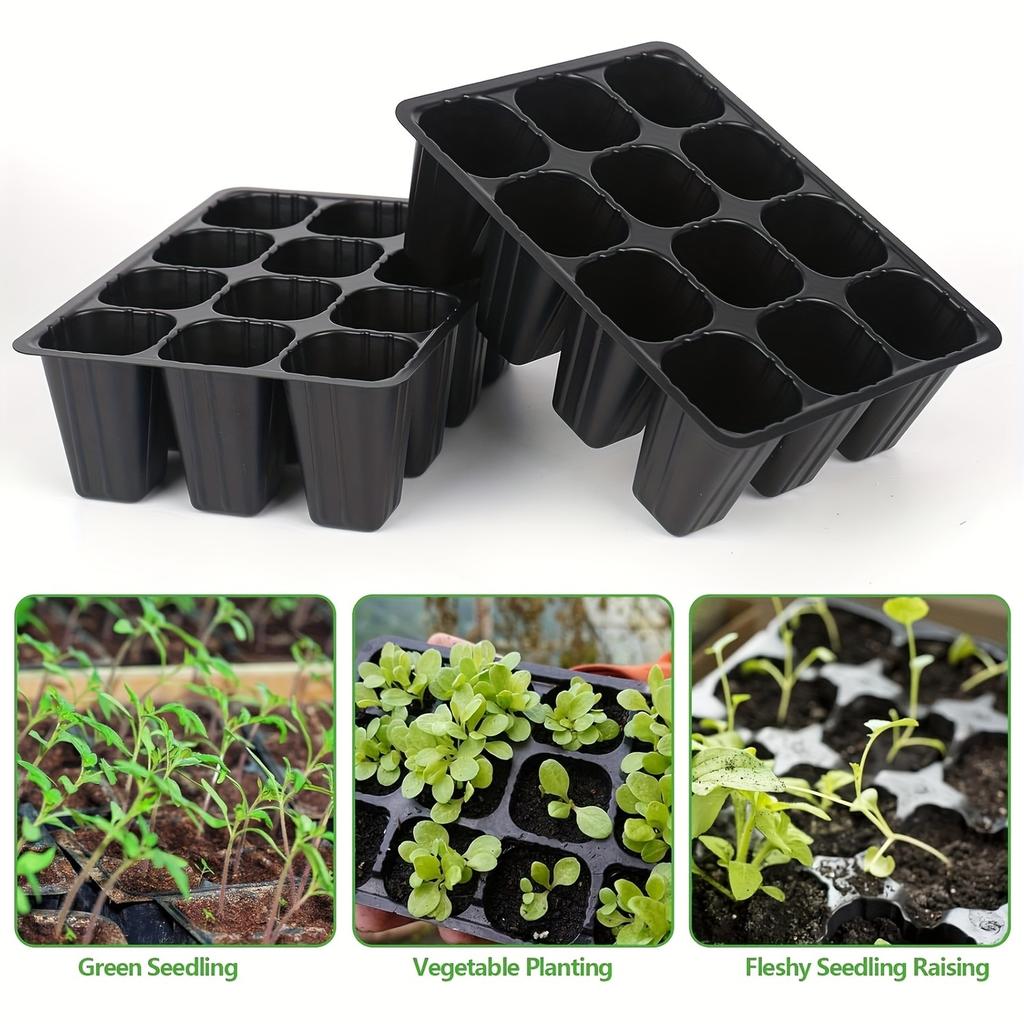 10 Stück Schalen mit jeweils 12 Zellen, konzipiert für die Wiederverwendung als Anzuchtschalen, mit Einsätzen für die Gartenpflege mit Drainagelöchern,