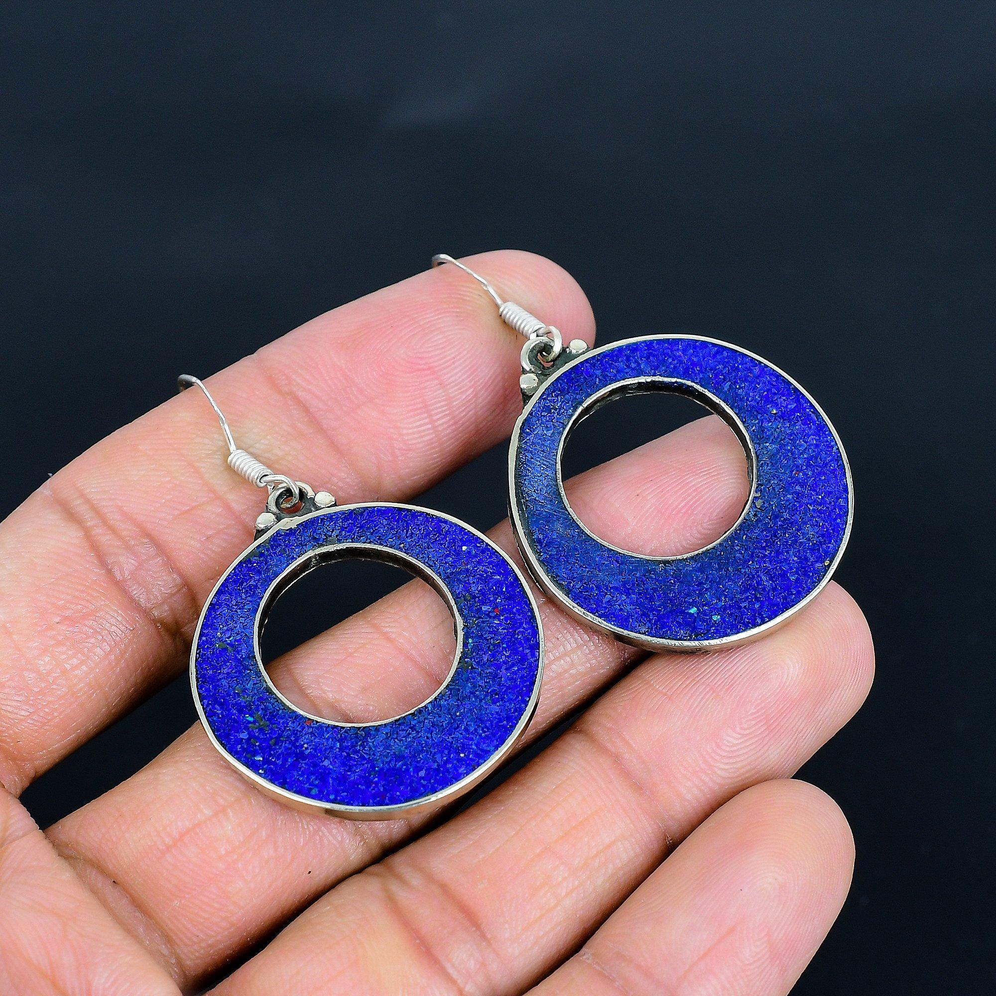 

Серьги из лазурита из стерлингового серебра 925 пробы, серьги из тибетского серебра, серьги ручной работы, тибетские украшения, этнические племенные непальские подвески, подарки для мамы 5.5 Cm синий