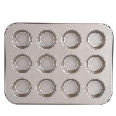 12 Bardak Muffin Kalıbı Kek Kalıpları Yapışmaz Yuvarlak Kek Kalıbı Ev Mutfak Yemek Pişirme DIY Pişirme Araçları(Altın )