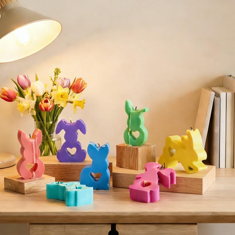 1PC Love Rabbit Candle Resin Silicone Mold, Easter DIY Glue Rabbit Plaster Ornament