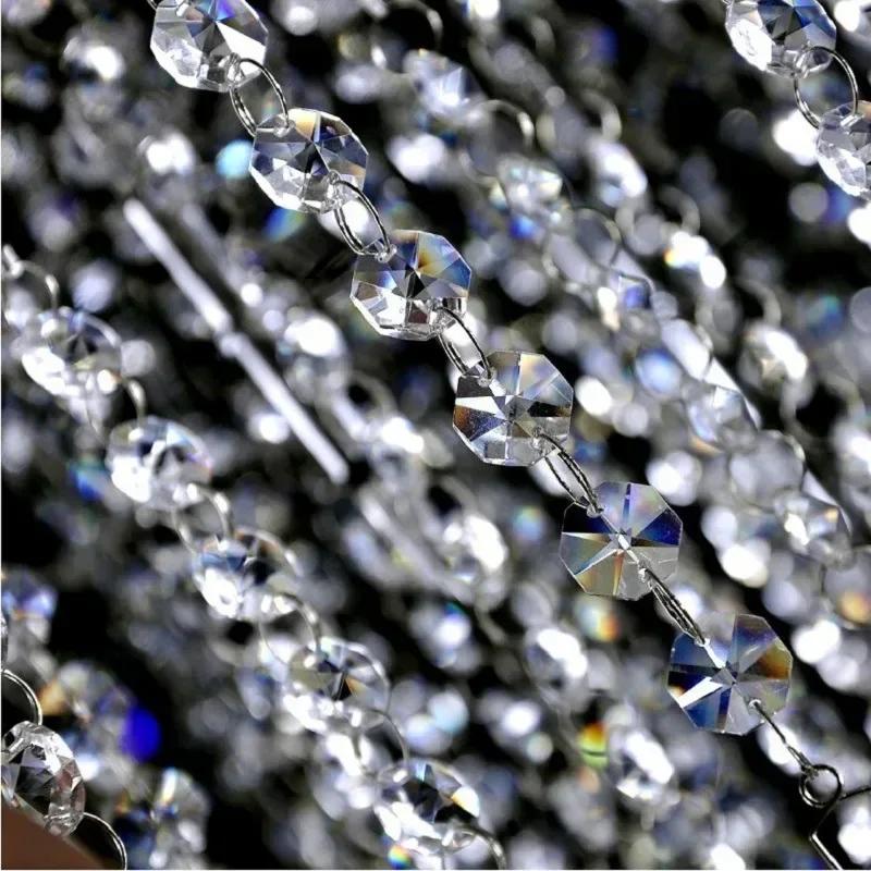 Long Octagon Beads With Silver Rings Hooks Crystal Chandelier Chain Garland For Transparent Crystal Beaded Curtain