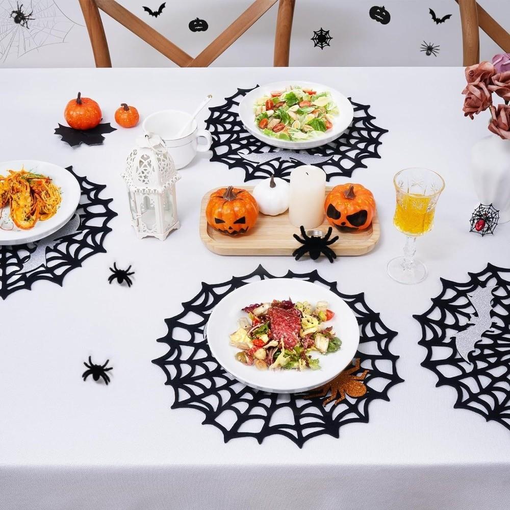 Hollow Out Spider Web Coaster Waterproof Felt Cup Mat Halloween Spider Web Placemat  Restaurant