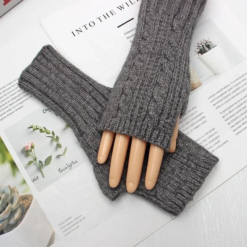 Winter Half Finger Gloves Knitted Fingerless Mittens Warm Cuff With Thumb Hole Stretchy Short Hand Warmer For Men Women Amagi
