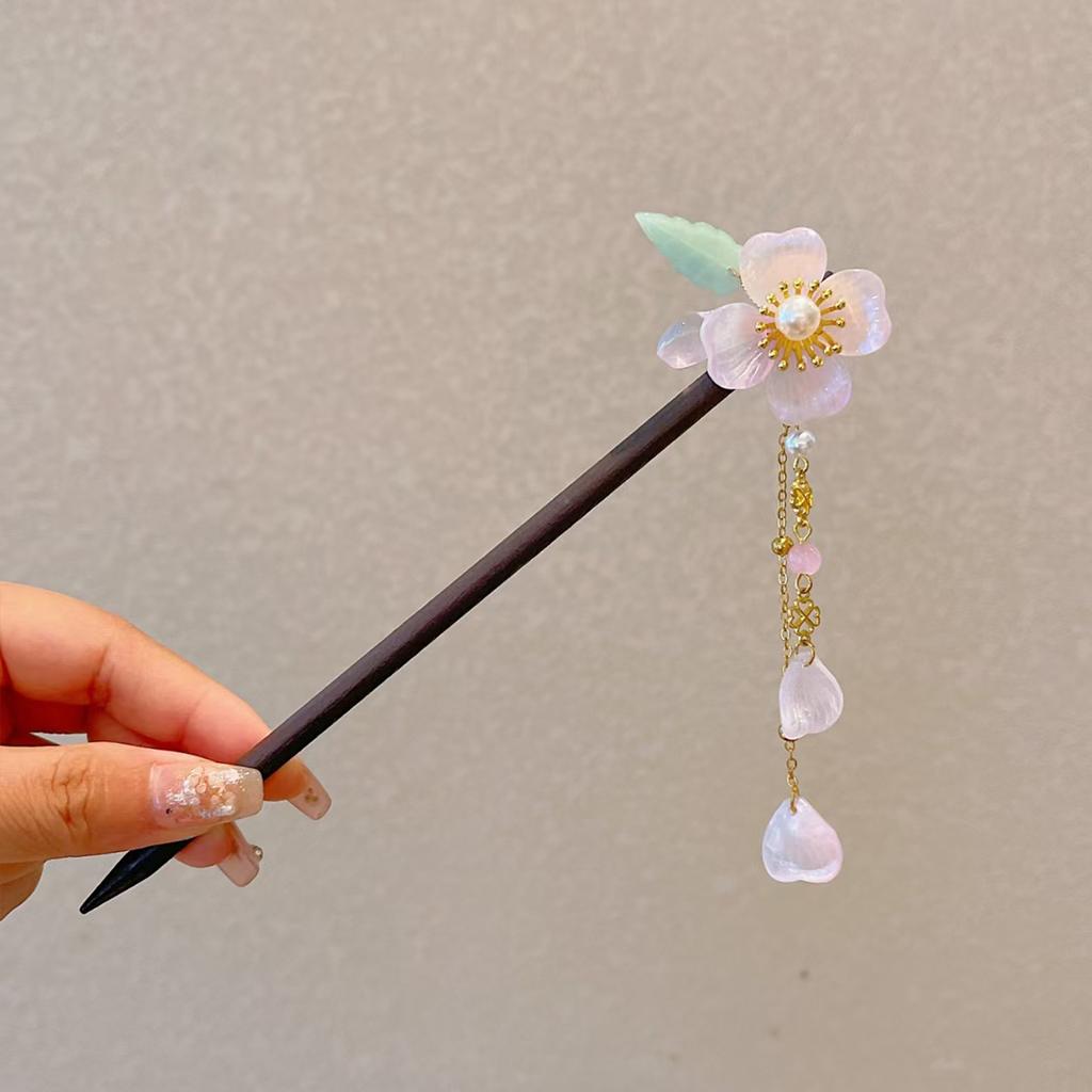 Wooden Hair Sticks Forks Retro Chinese Style Hairpins Forks Colorful Flower Designs Pendant Headpieces Hair Jewelry Ornaments