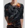 Round Neck 3D Snake Printed Top Casual Long Sleeved Men's T-shirts - Soft Medium Stretch Polyester Fabric Spring and Autumn Relaxed Fit Clothing