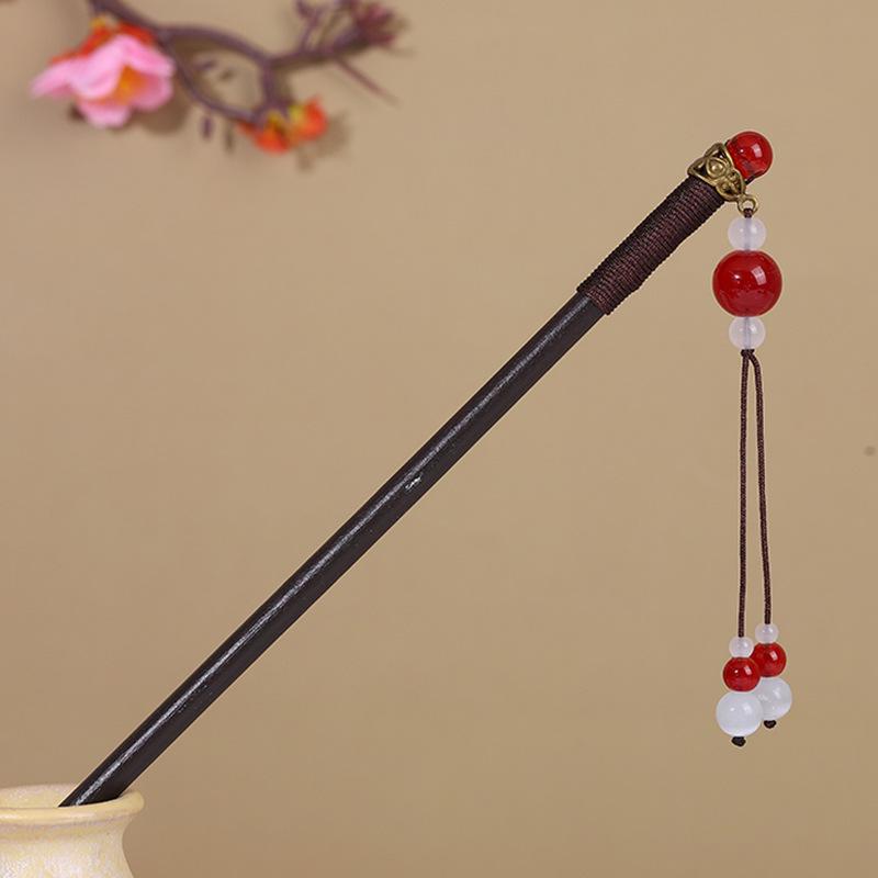 Vintage Tassel Wooden Hairpin for Women - Imitation Ebony Hanfu Accessory, Ancient Style Costume Hairpin