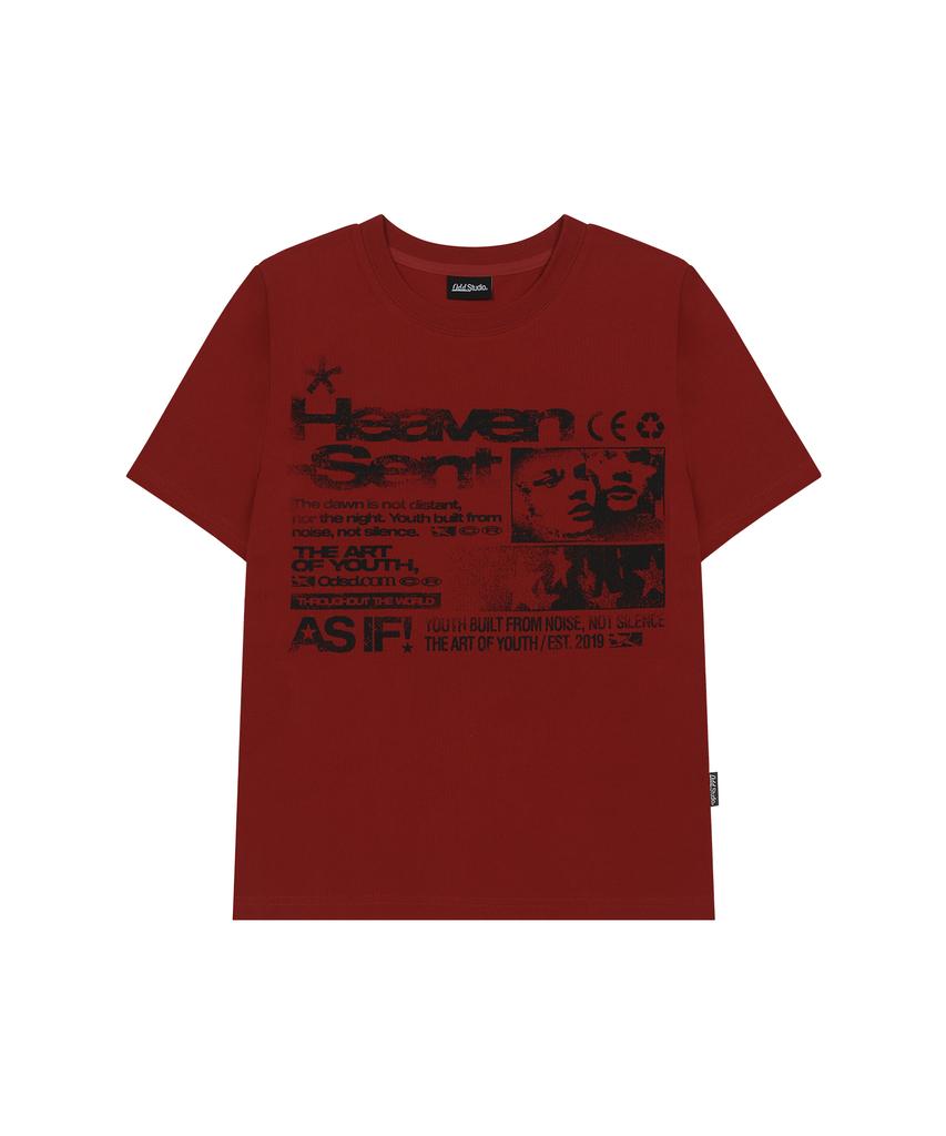 ODDSTUDIO Face Grunge Graphic Regular Fit T-Shirt - Maroon Red