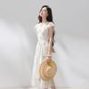 Sancai Summer French Romantic Embroidered V-Neck A-Line Maxi Dress