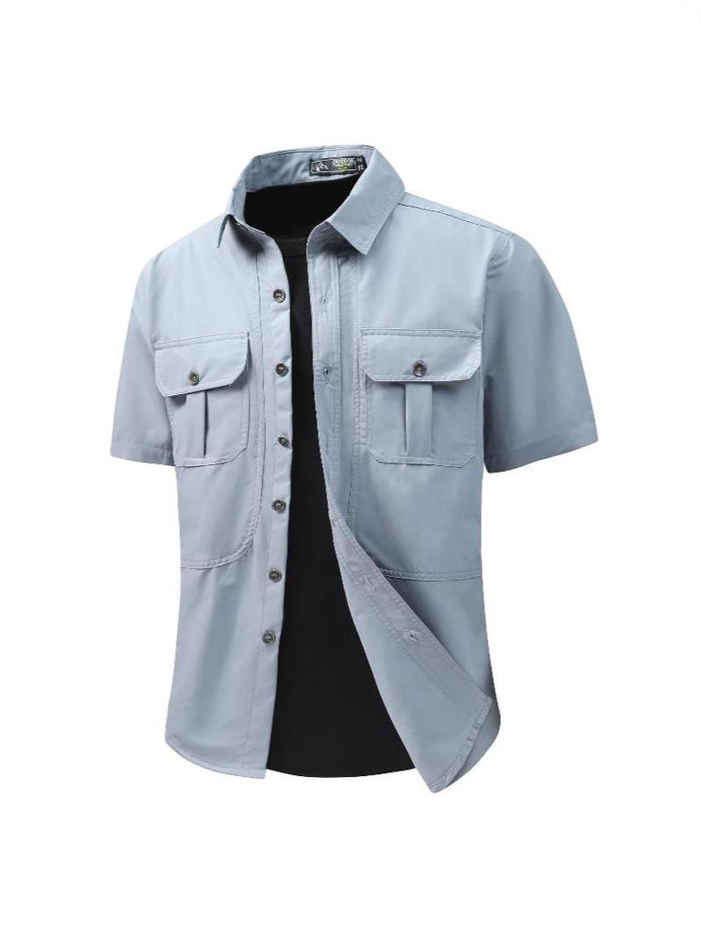 Men's Short-Sleeve Outdoor Multi-Pocket Breathable Shirt