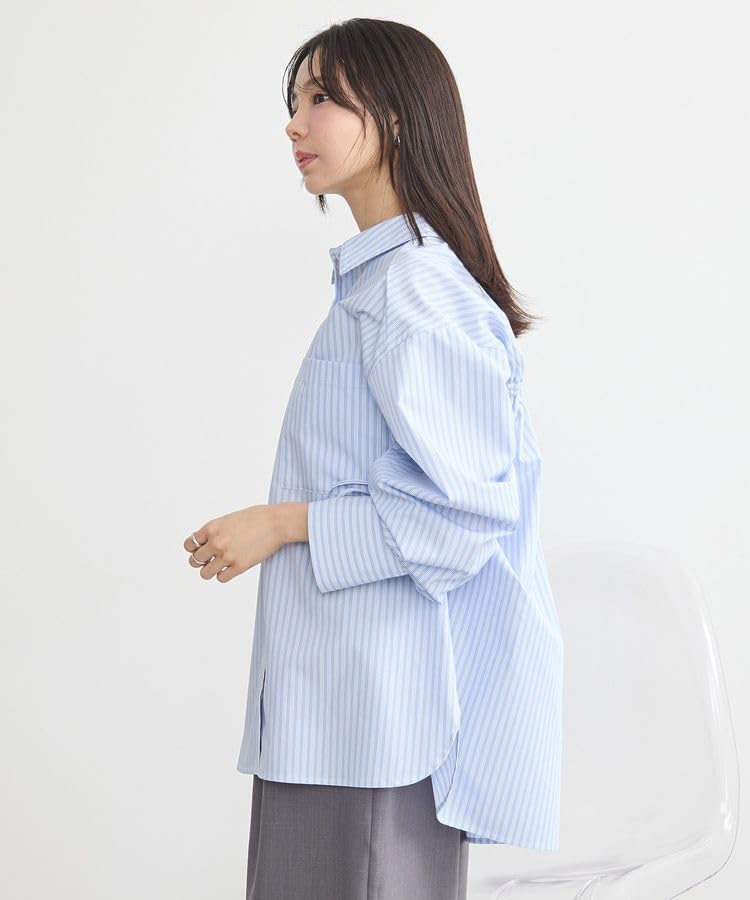 Music Casual Back Drawstring Overshirt for Striped Blue [Earth & Ecology] Women,