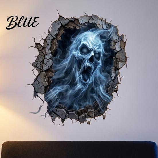 Halloween Wall Decals for Home Decoration 3D Decal Breakout Illusion Sticker with Skull Ghost Spooky Party Backgrounds Room Decor Party Peel