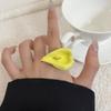 Calla Flower Ring Elegant Enamel Adjustable Metal Open Geometric Style for Women Dating Wedding Guest Wear