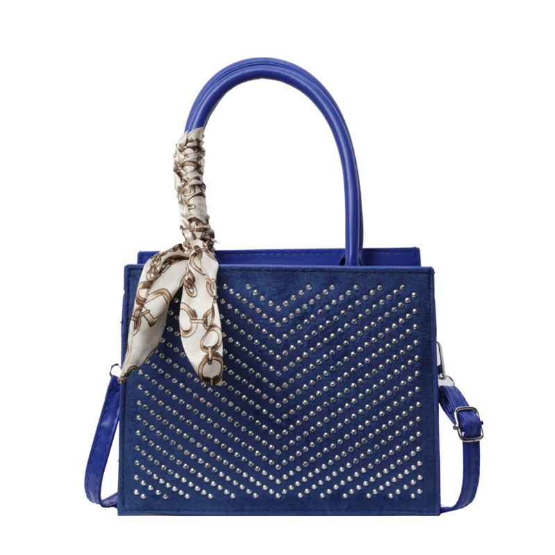 

Елітний шовковий шарф, декоративна портативна сумка, нова осінь 2024 року, інкрустована діамантами, сумка через плече синій
