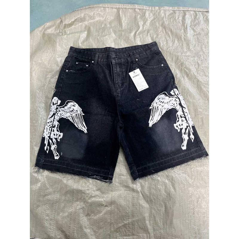 Pantaloni scurți Bermuda din denim spălat, largi, cu imprimeu stradal, stil vintage american, de vară