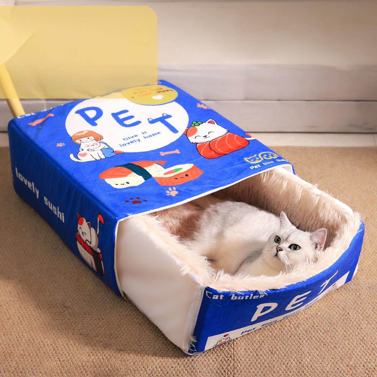 Pet cat s nest, warm dog bed, snack box, soft, cozy, compact portable removable M