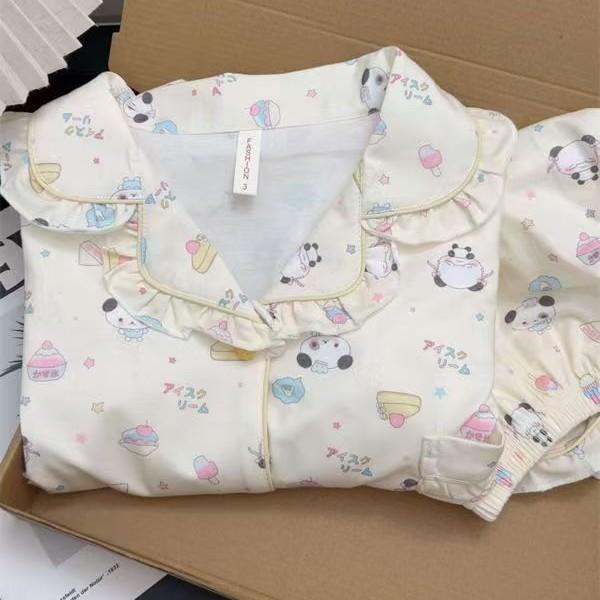 

Girl full print pajamas summer short sleeves shorts thin breathable suit lace cute shaved ice bear loungewear S [recommended weight 35-40kg ]