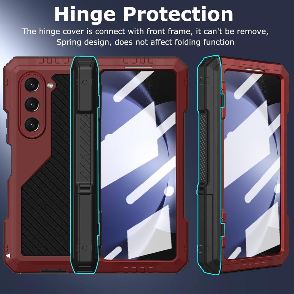 With S Pen Holder Case for Samsung Z Fold 7 6 5 4 Metal Cover Tough Heavy Duty Full-Body Shockproof Shell Screen Protector Stand