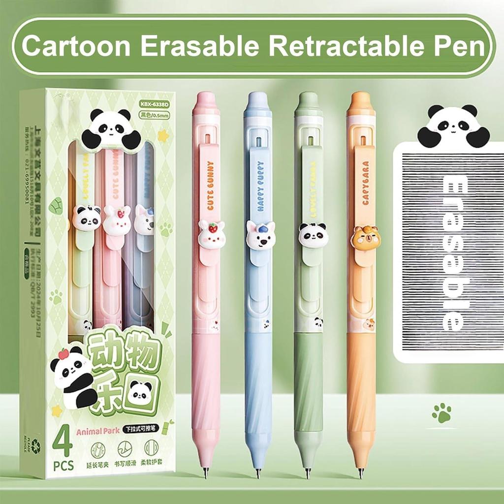 4pcs Erasable Gel Pen Set 0.5mm Black Ink Space Flower Panda Ballpoint Pens for Writing Student School Supplies Kids Gift