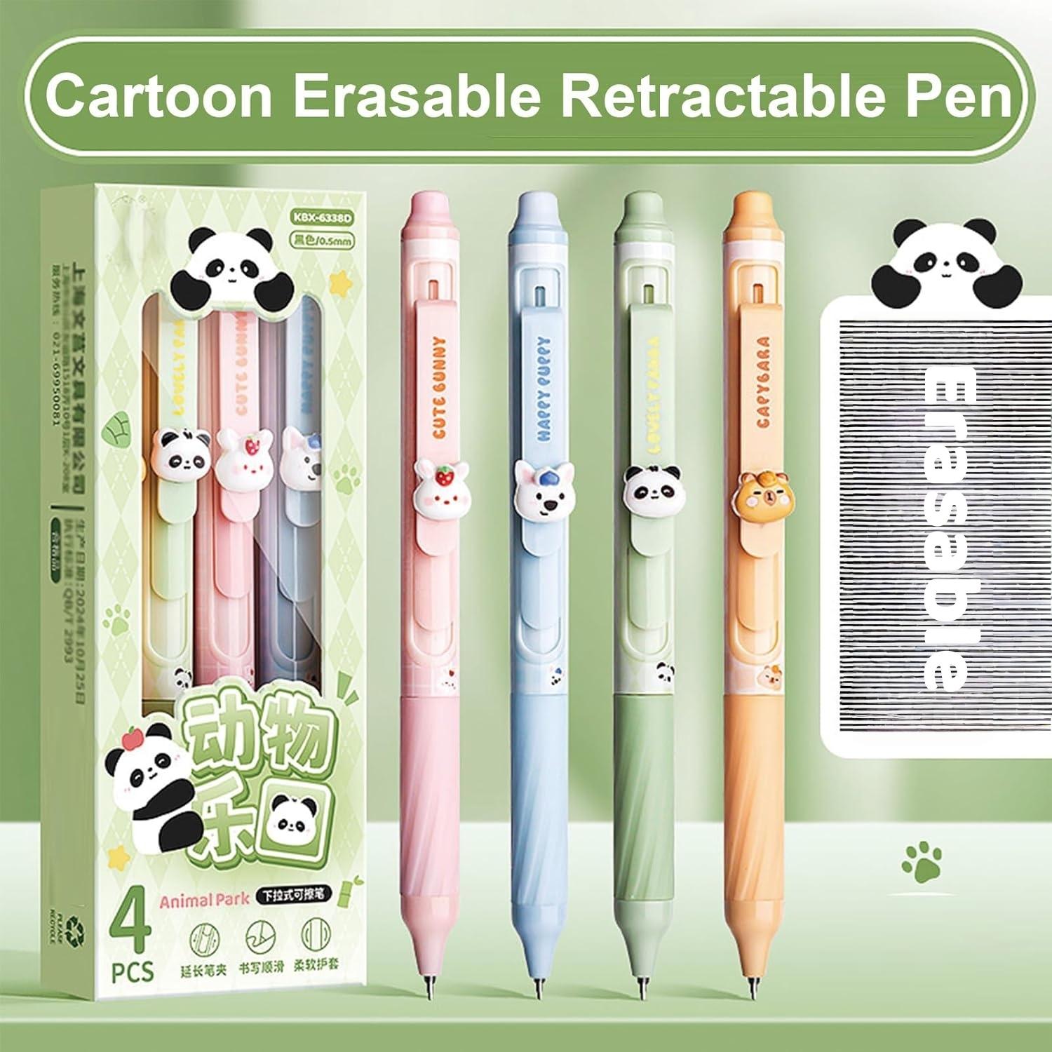 

Набір з 4 гелевих ручок, що стираються, 0,5 мм, чорне чорнило, ручки-кульки з малюнком космосу, квітів, панди для письма, шкільне приладдя для студентів, дитячий подарунок