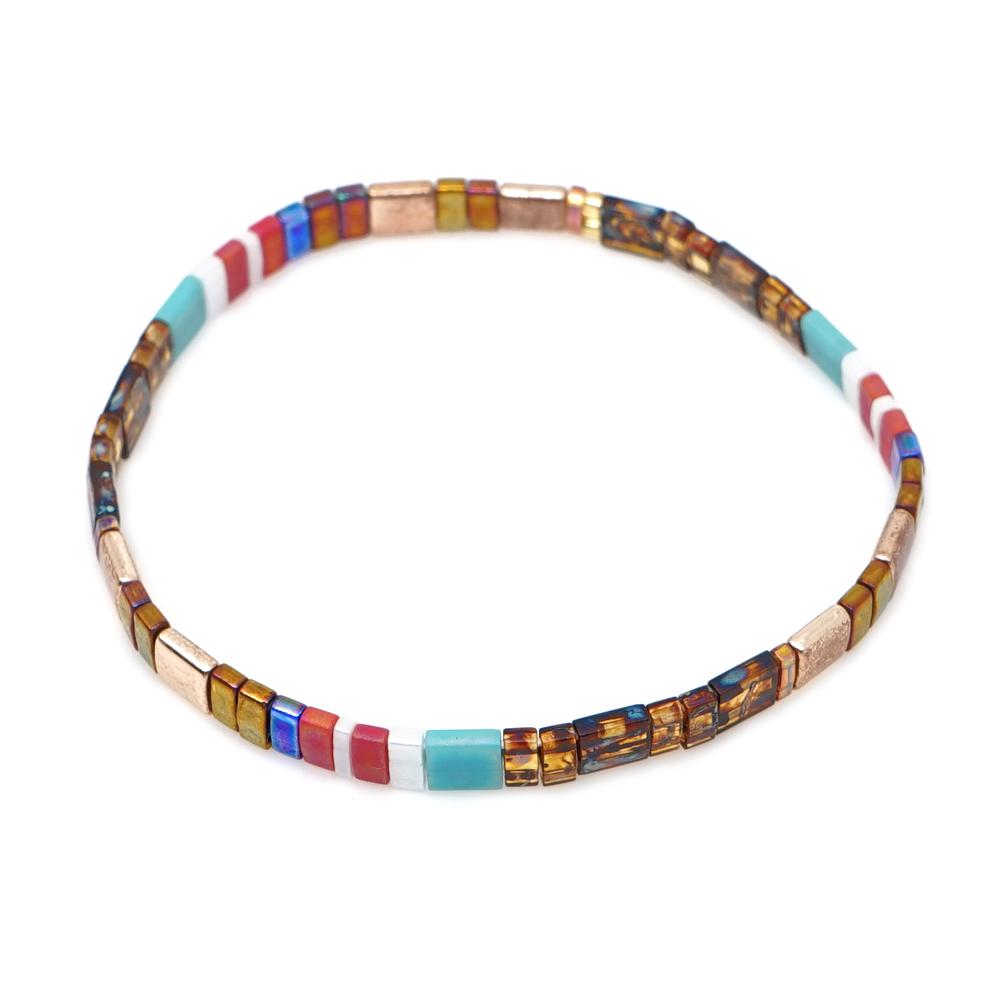 Ximang Bohemian Ximang Tila Beads Bracelet Minimalist Fashion Jewelry Amber Gold Multicolor Stretch Bracelets for Women Girls