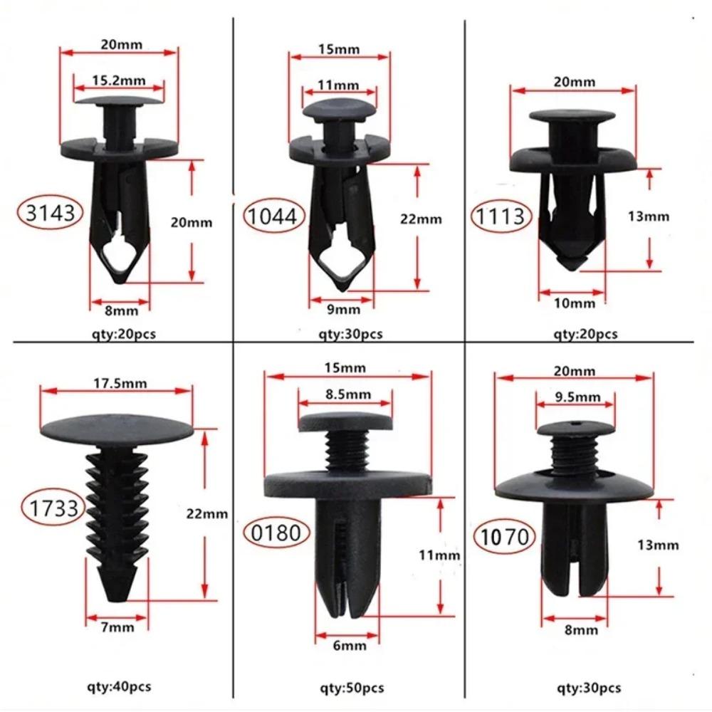 190PCS Car Universal Buckle Set - 6 Models ABS Material Fastener Rivet Clamping Clips for Auto Body Trim Door Panel