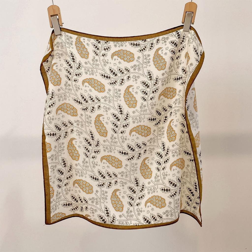 Retro Cashew Flower Silk Scarf Women's Spring Versatile Temperament Cotton and Linen Feel Small Square Scarf Women's Travel Sunscreen Neck Scarf