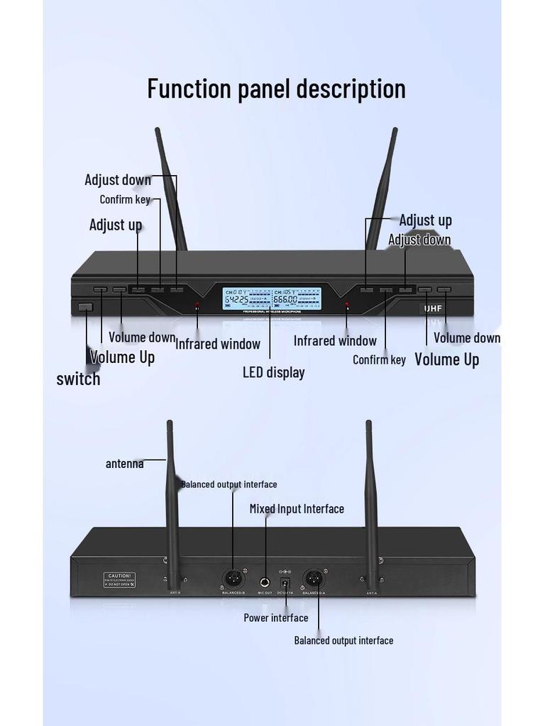 UHF Dual Metal Wireless Microphone with Adjustable Frequency and LCD Screen for Professional Entertainment Use