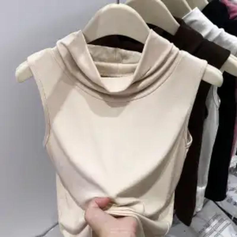 Modal Sleeveless Vest Women's Autumn  High Collar Simple and Western Style Pile Collar with Waistcoat Bottoming Top