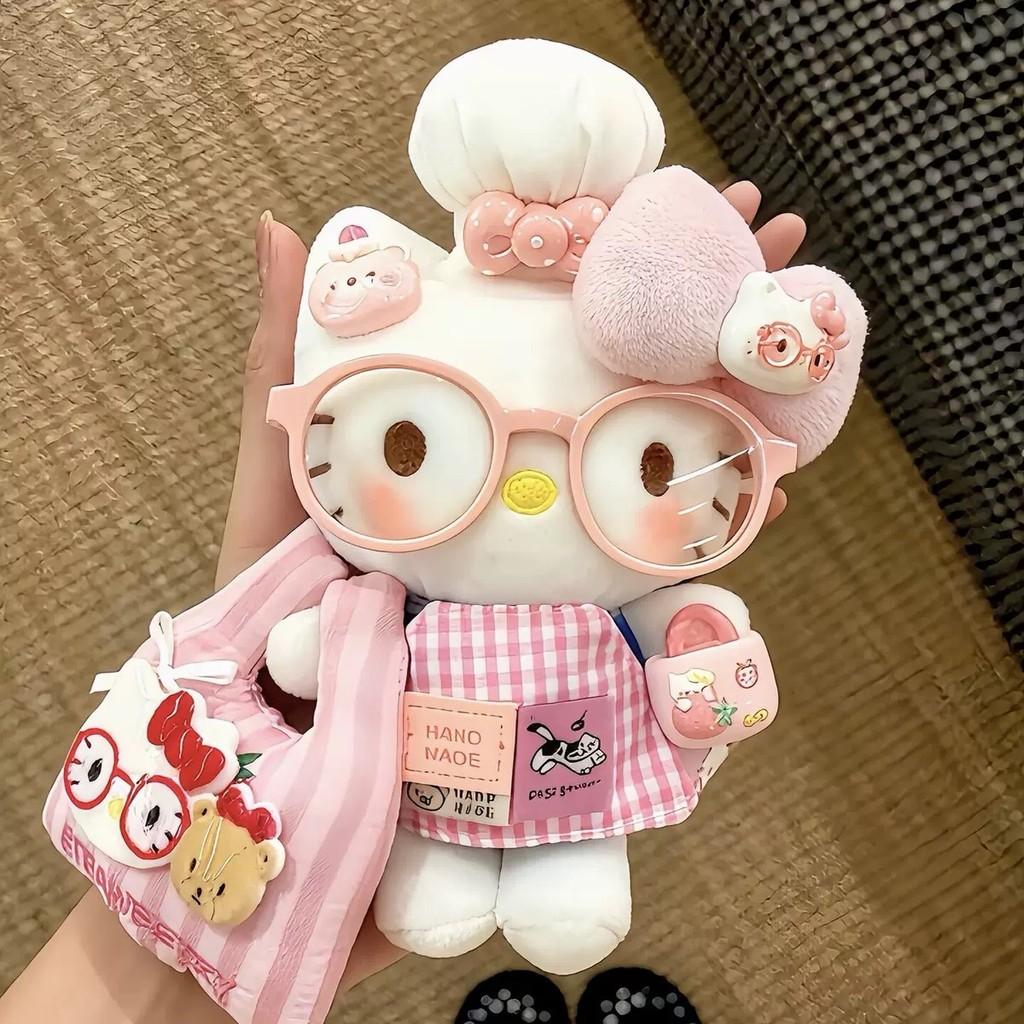Hello Kitty Plush Keychain With Glasses For Gift And Bag Decoration