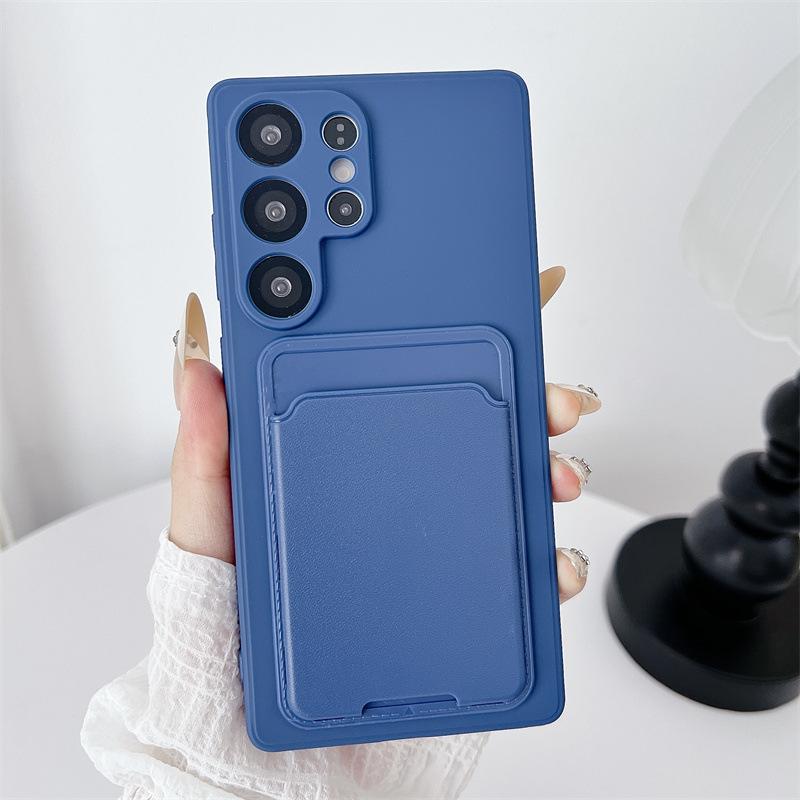 Luxury Solid Color Card Bag Wallet Holder Phone Case for Samsung Galaxy S25 S24 23 22 Ultra Plus FE A56 A72 Shockproof Cover