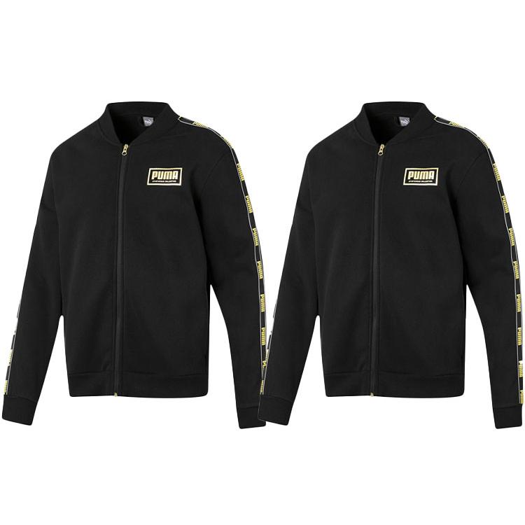 Puma Holiday Logo Print Gold Stamped Fleece Lined Thermal Athleisure Jacket Men's Black 582307-01