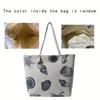 Shell Pattern Canvas Tote Bag, Marine Life Pattern Travel Beach Bag, Lightweight Summer Vacation