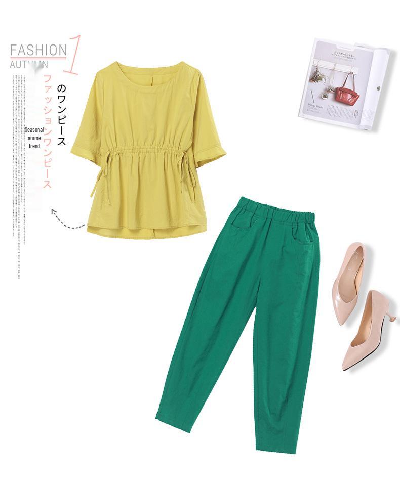 Mom's 2025 Fashion Cotton Linen Casual Two-Piece Suit: Short Sleeve Summer Style for Middle-Aged Women