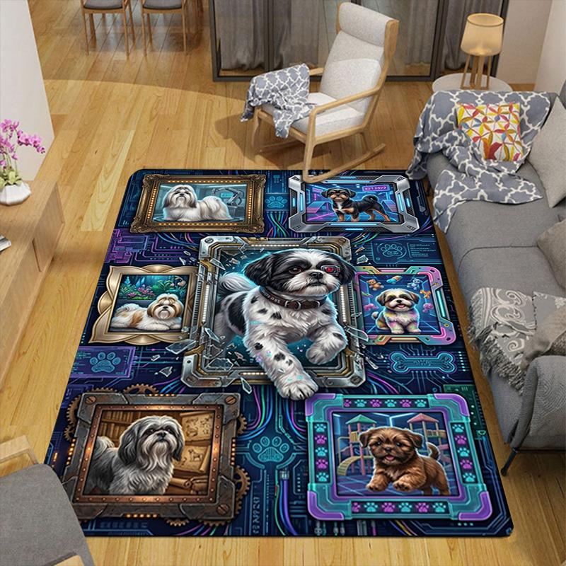 Cybernetic Canine Collage Pattern Rug Floor Mat for Living Room or Bedroom Soft and Comfortable Carpet a Gift for Birthday and Holiday.