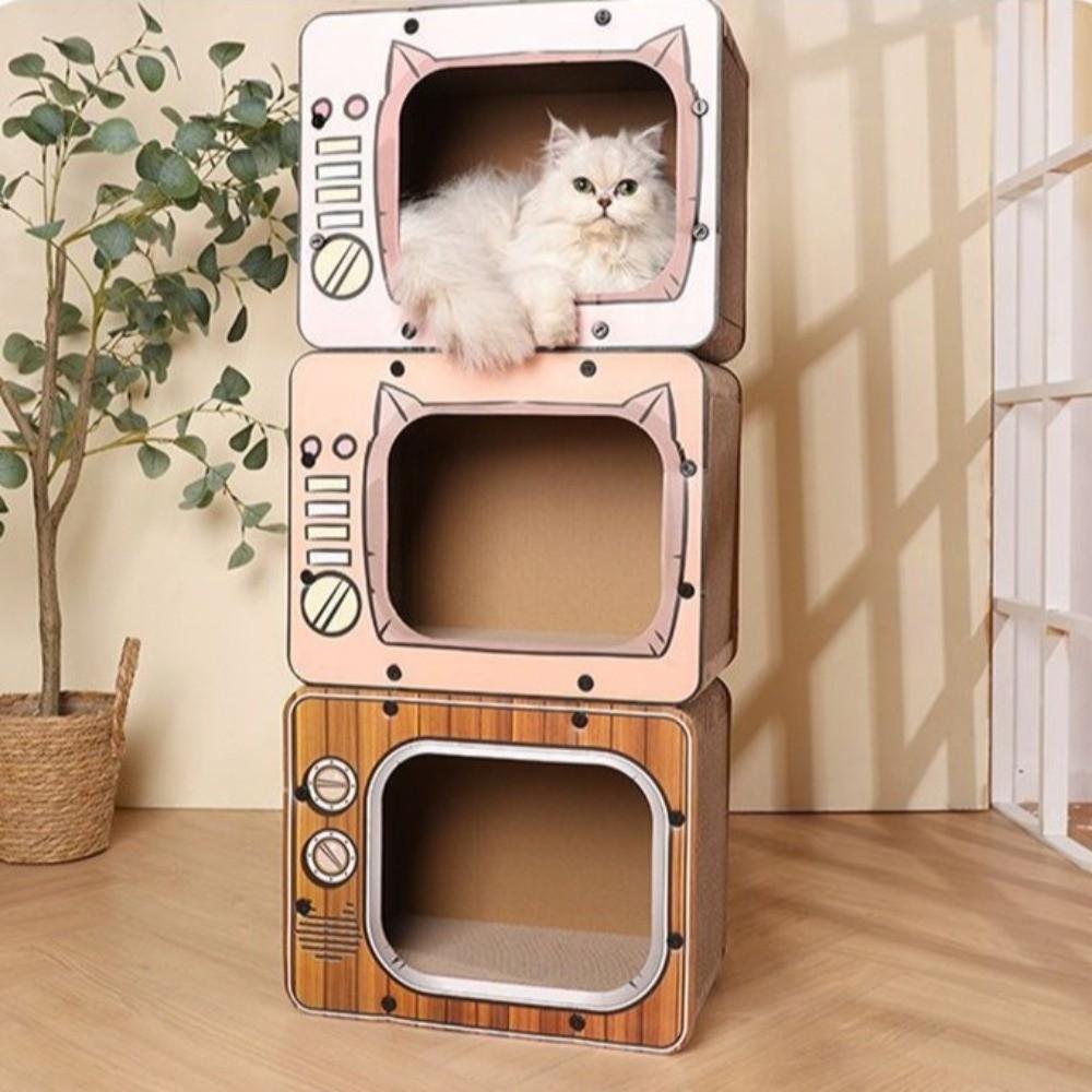 Domek drapak dla kota w kształcie telewizora, antypoślizgowa wieża wspinaczkowa dla kota, interaktywny plac zabaw, zabawa dla kotów