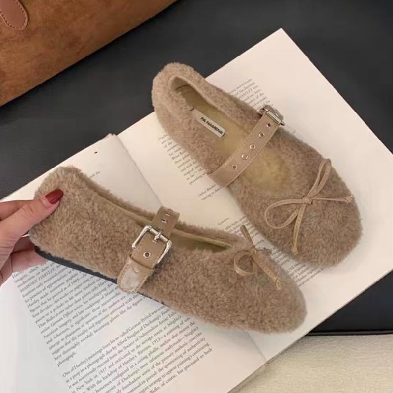 Fashion Fur Women Flats Shoes Bow Suede Loafers Short Plush Casual Sport Shoes 2025 Winter Woman Sneakers New Fashion Walking Zapatos