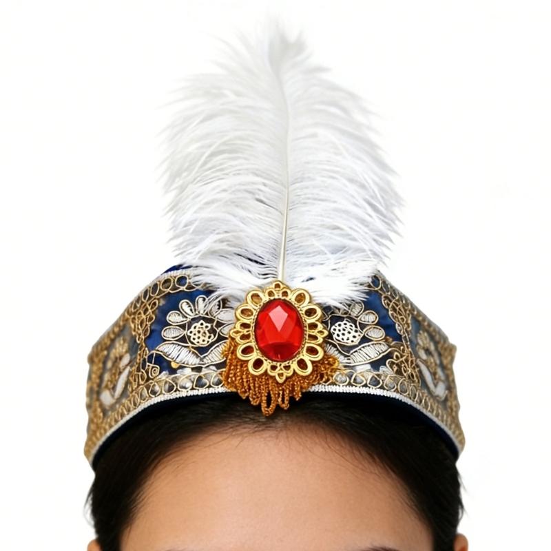 Uyghur Nationality Hat With Embroidery Pattern And Feathered For Women Cosplay Parties And Carnivals Cultural Festival