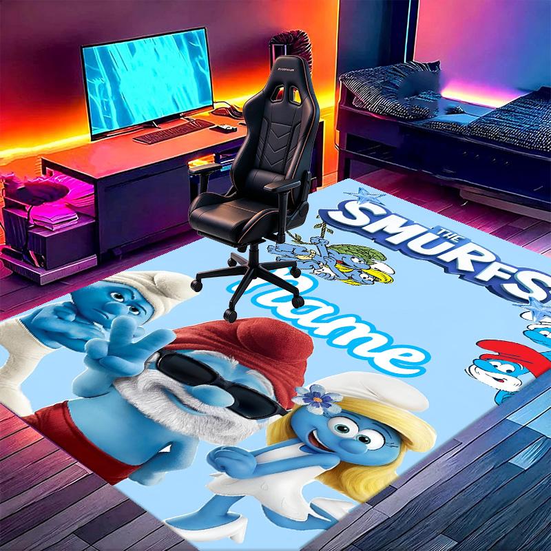 Custom Name Personalized Blue Smurfs Print Carpet, Versatile Home Decor Rug, for Playroom, Apartment, Balcony, Entryway, Hallway Gift