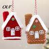 Tiered Tray Display Figurine Plush Christmas House Hanging Ornament, Fabric Gingerbread Cabin Pendant with Red And White Keepsake Rope, Xmas Tree for