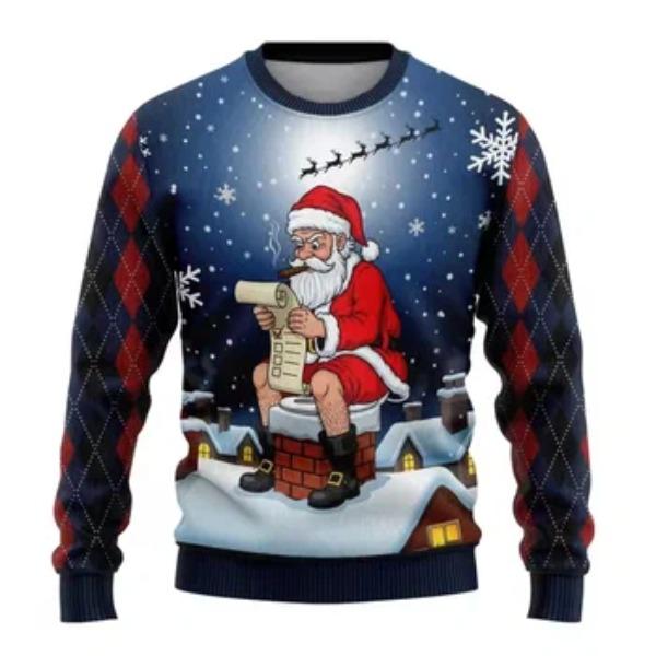 Autumn Winter Men Women Long Sleeved Santa Claus Creative Printed Comfortable Round Neck Casual Loose Hoodie