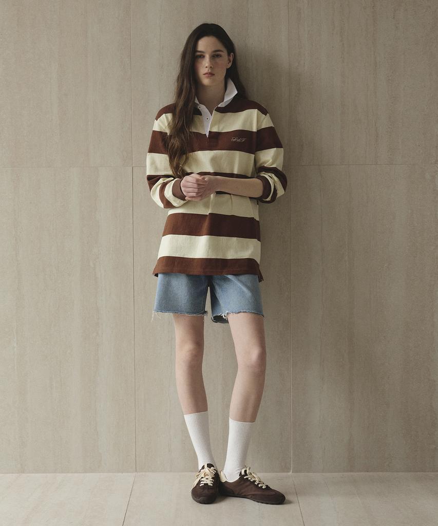 Seutyudioaenpaleukeu Striped Rugby Shirt_Brown