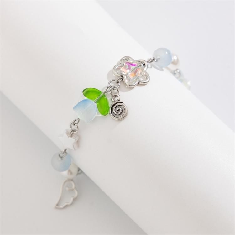 Handmade Tassels Bracelet with Delicate Flower Pendant Elegant Beaded Handchain Adjustable Length Wristband Accessory