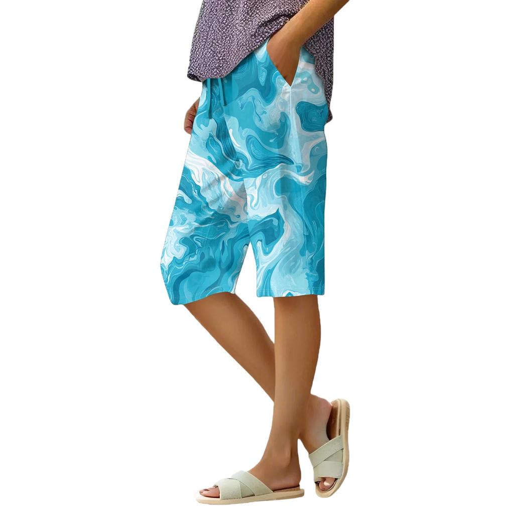 Women's Summer Elasticated Tie Waist Floral Cotton & Linen Loose Shorts