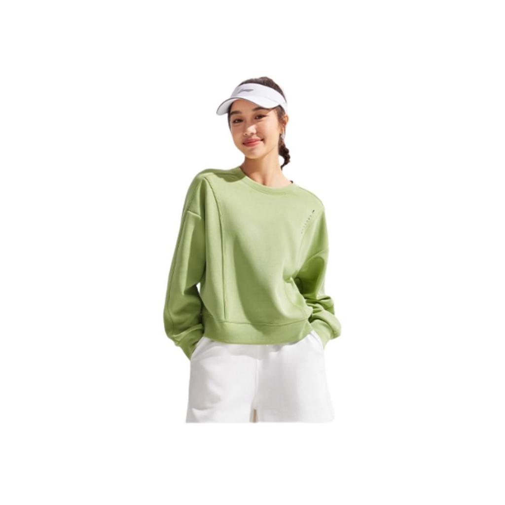 Li Ning Fitness Series Round Neck Pullover Letter Long Sleeve Sweatshirt Women sweatshirt Fresh-Moss-Green AWDV068-7