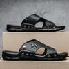 Modische Schuhe für Herren Leder Sommer Herren Leder Pantoletten Hausschuhe Übergröße Freizeitschuhe Outdoor Strand Schwarz Weiche Sandalen Flach Neu Fashio